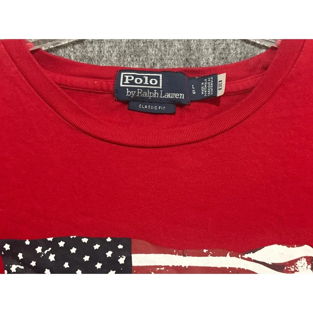 Polo Ralph Lauren Mens Red American Flag Graphic T-Shirt Classic Fit Large L